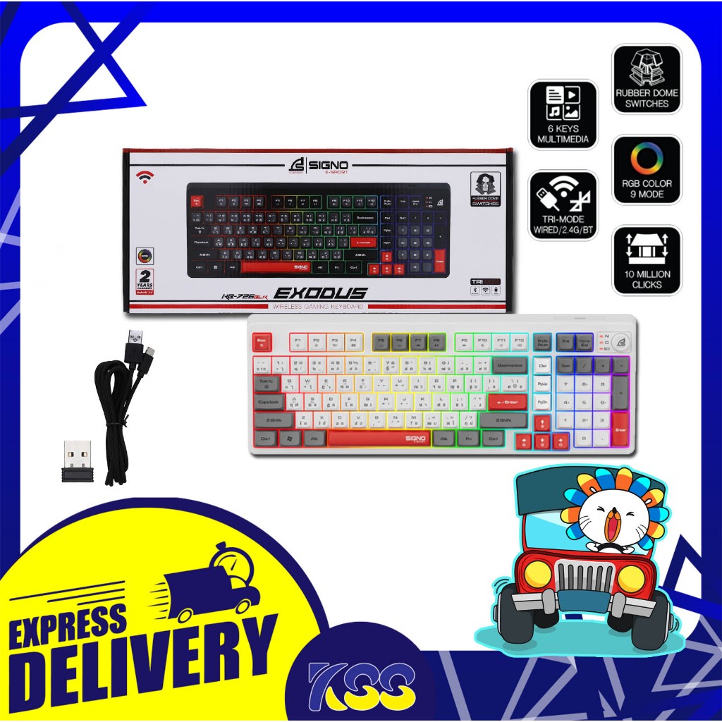 คีย์บอร์ดเกมมิ่งไร้สาย SIGNO E-Sport รุ่น KB-726 EXODUS Wireless Gaming Keyboard Rubber Dome Switch 