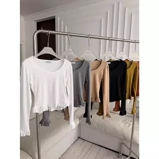 PTSL2325 เสื้อแขนยาวแต่งเอวระบายปักโลโก้ PROMTHONG