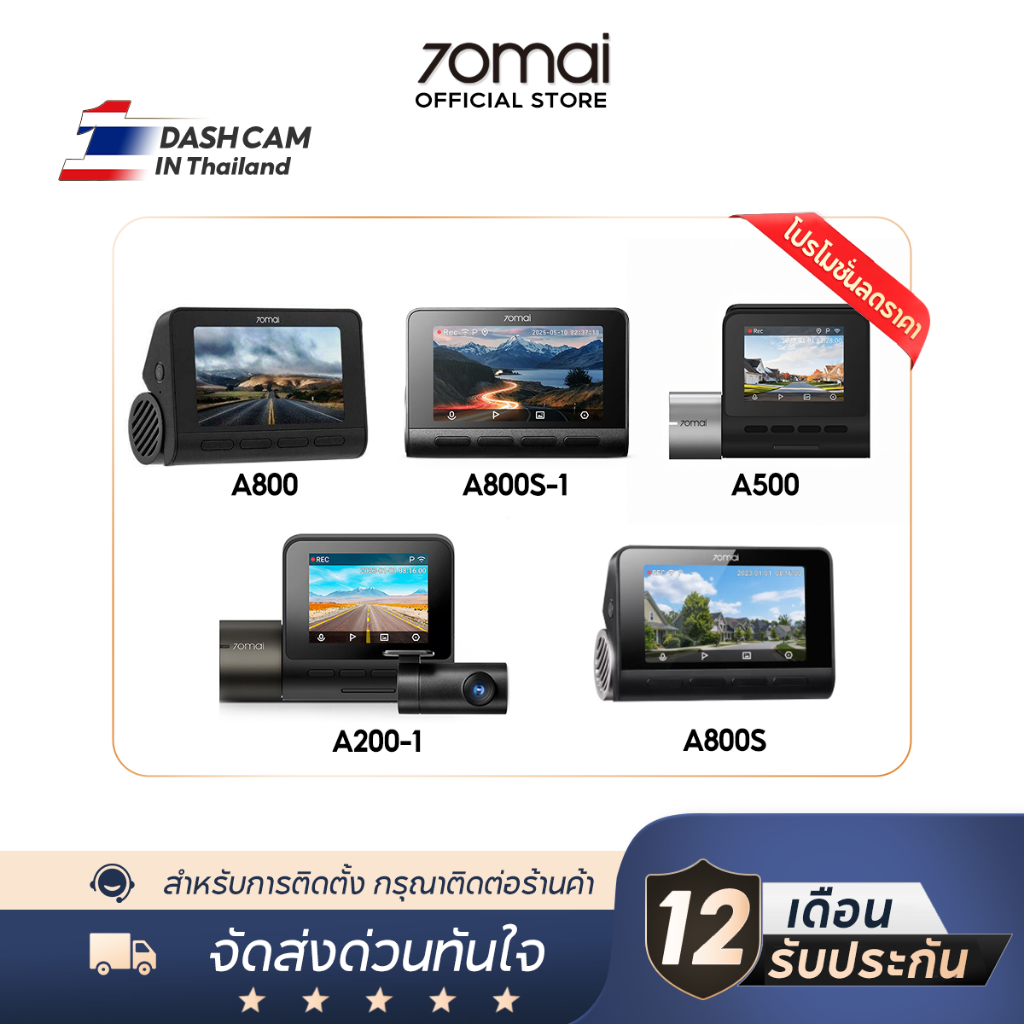 [ลดราคาครั้งใหญ่ที่สุด] 70mai Dash Cam [A500S/A800S/A200-1/A500] Car Camera
