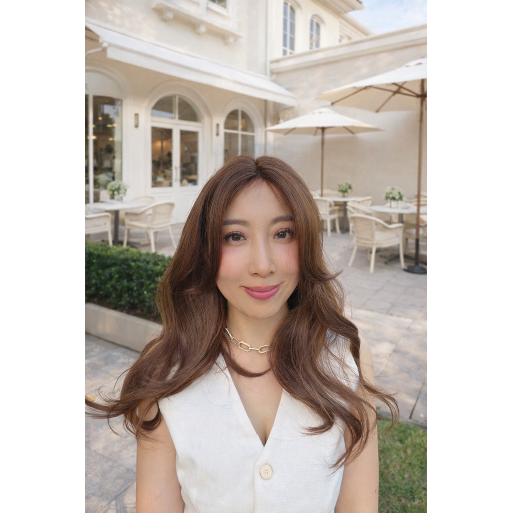 ปิดหงอกลาเต้ กึ่งทอมือตัวT ลอนคลาย 45ซม
