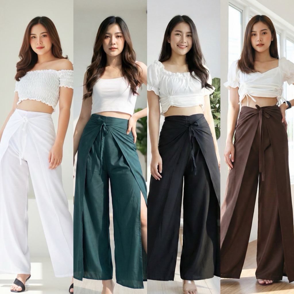 กางเกง4สาย กางเกงผูกหน้า-ผูกหลัง #สีพื้น พร้อมส่ง
