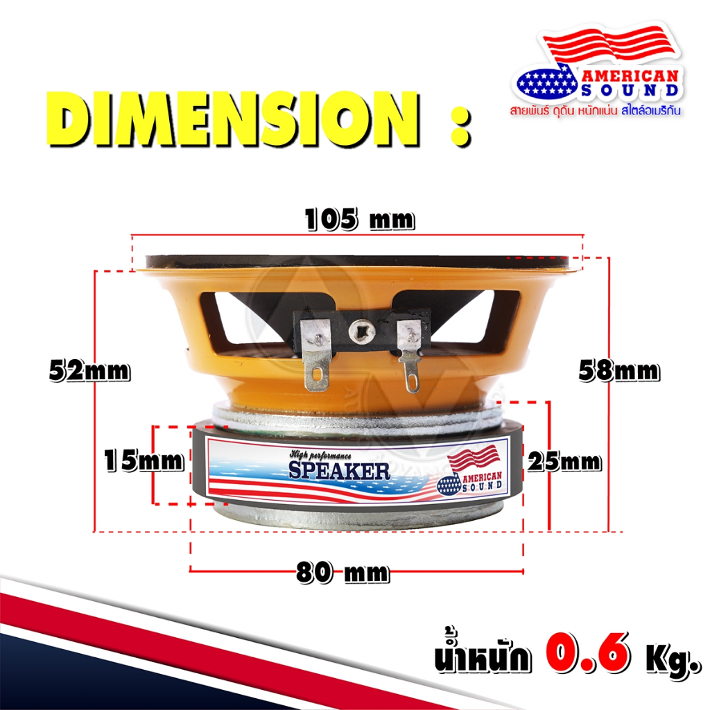 AMERICAN SOUND ลำโพงเสียงกลาง 4นิ้ว เฟสปลั๊ก 6โอห์ม แม่เหล็ก80mm. YD-4025-80A ราคา ถูกที่สุด ดีลบีเคเค แกลเลอรีภาพที่ 5