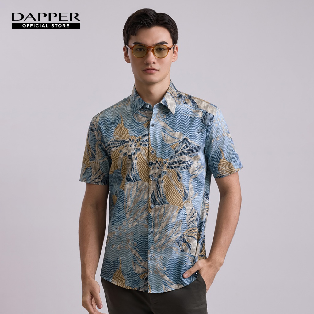 DAPPER เสื้อเชิ้ตแขนสั้น Floral Print Shirt สีฟ้า (BCS/BL/559TP)