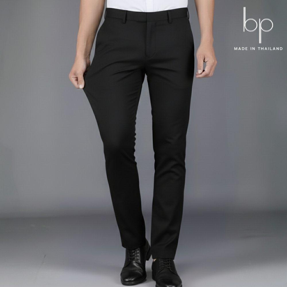 🔥กางเกงสแล็ค ขากระบอกเล็กผ้ายืดCottonอย่างดี สีดำสนิท ไซส์28-52"