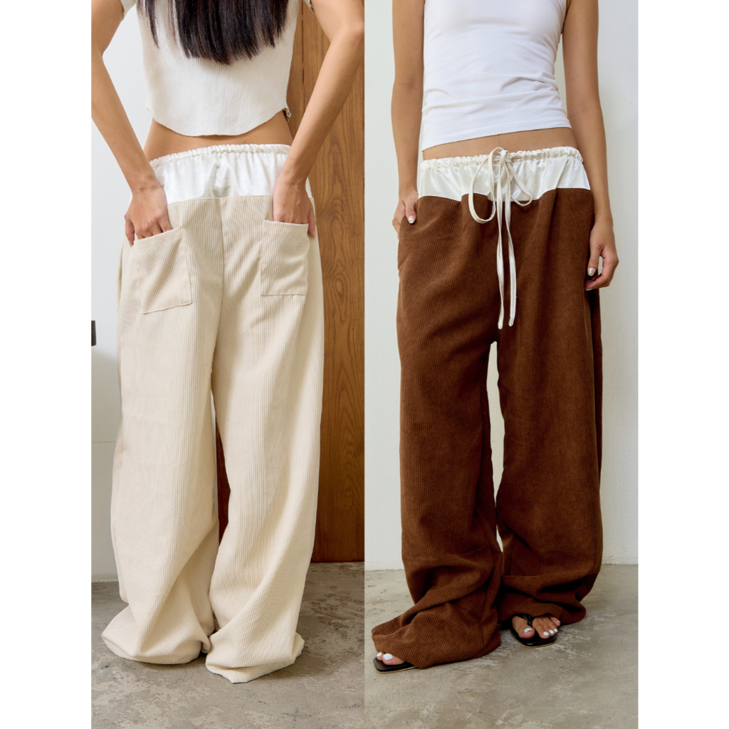 BXB - VS Velvet Trouser กางเกงขายาวผ้าลูกฟูกขอบซาติน