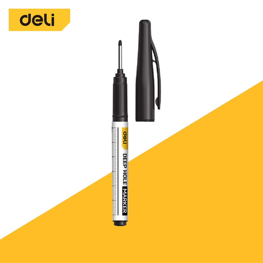 Deli ปากกามาร์คเกอร์หัวยาว ปากกามาร์กเกอร์ เขียนลึก หมึกดำ/แดง/น้ำเงิน แพ็ค 4ชิ้น แห้งเร็ว งานช่าง งานไม้ Marker Pen