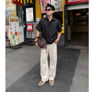 Karants เสื้อเชิ้ต Cropped Boxy ผ้าฝ้ายเนื้อเย็น ตกแต่งด้วยโลหะ สำหรับผู้ชายและผู้หญิง Unisex - KR350