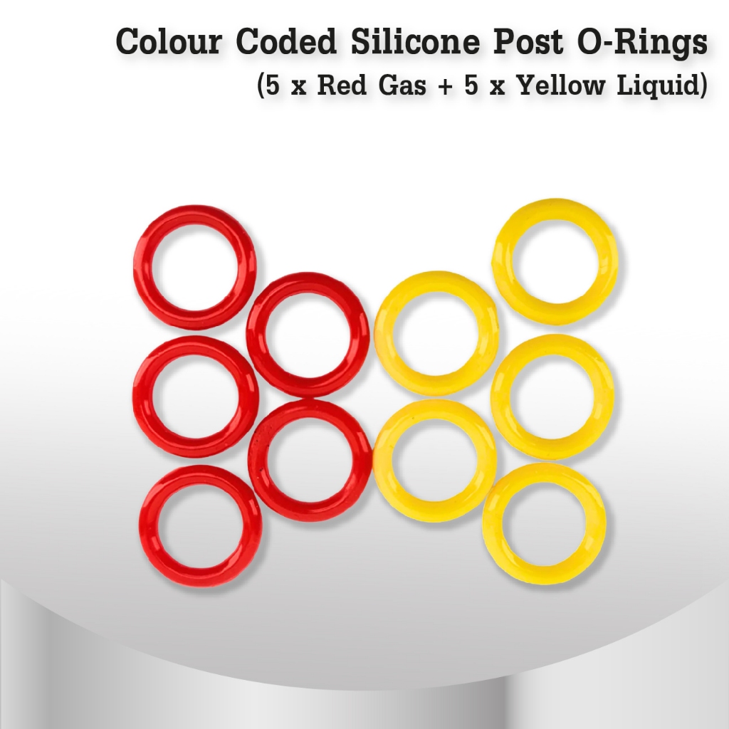 10 Pack of Colour Coded Silicone Post O-Rings (5 x Red Gas + 5 x Yellow Liquid)