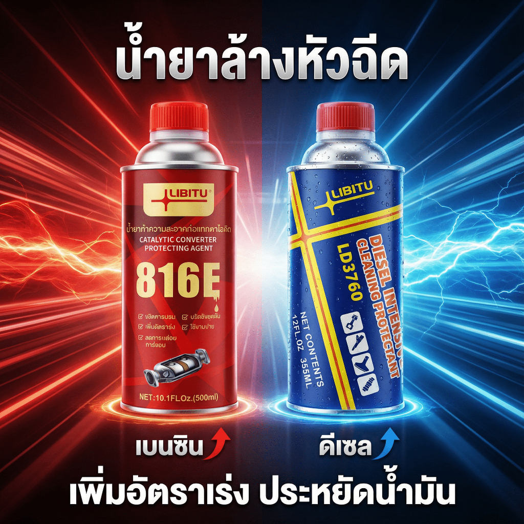 น้ำยาล้างหัวฉีด Libitu สูตรใหม่ สำหรับรถดีเซล-เบนซิน ล้างแคต ลดควันดำ