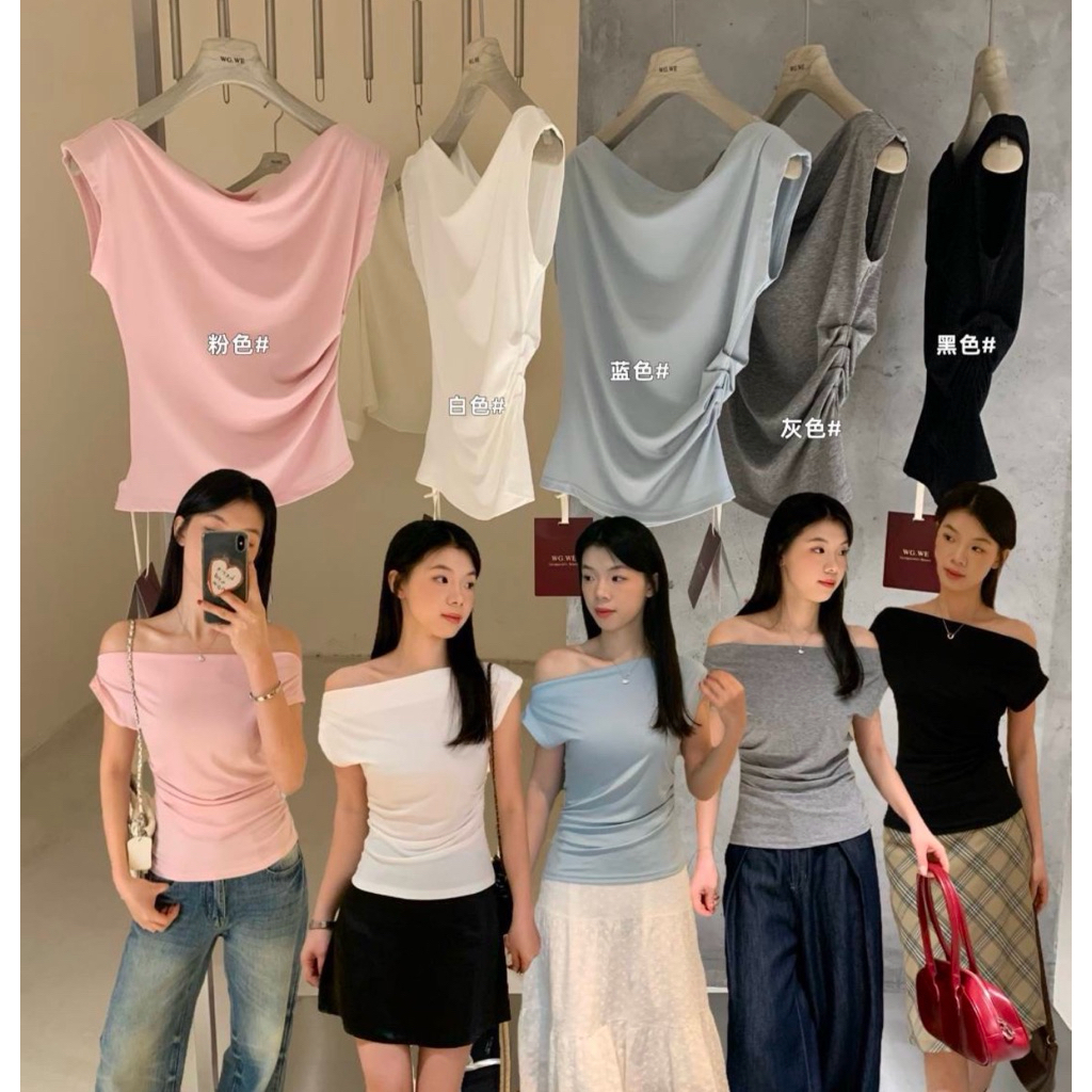 8792# เสื้อคอถ่วง จะใส่เป็นเปิดไหล่ก็ดู sexy งานสวย จับจีบย่นช่วงเอว  TAG:WG.WE 🇰🇷