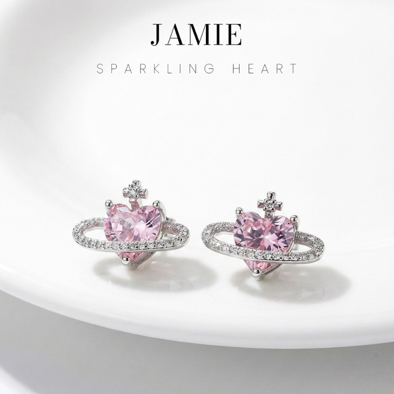 🪐 Nice Accident รุ่น ‘Jamie’ | ต่างหูหัวใจมีวงแหวน (Sparkling Heart Orbit Studs)