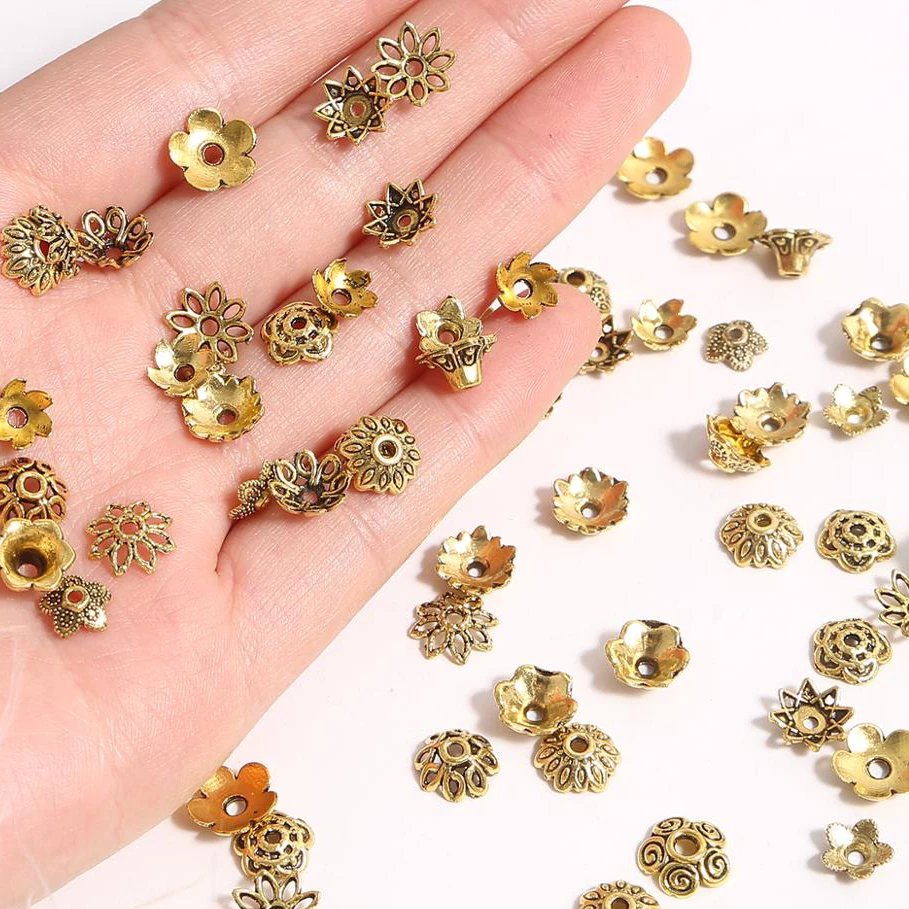 ปลอกปิดท้ายลายดอกไม้สีทอง 50 ชิ้น สำหรับ DIY อุปกรณ์เครื่องประดับและงานเย็บปักถักร้อย