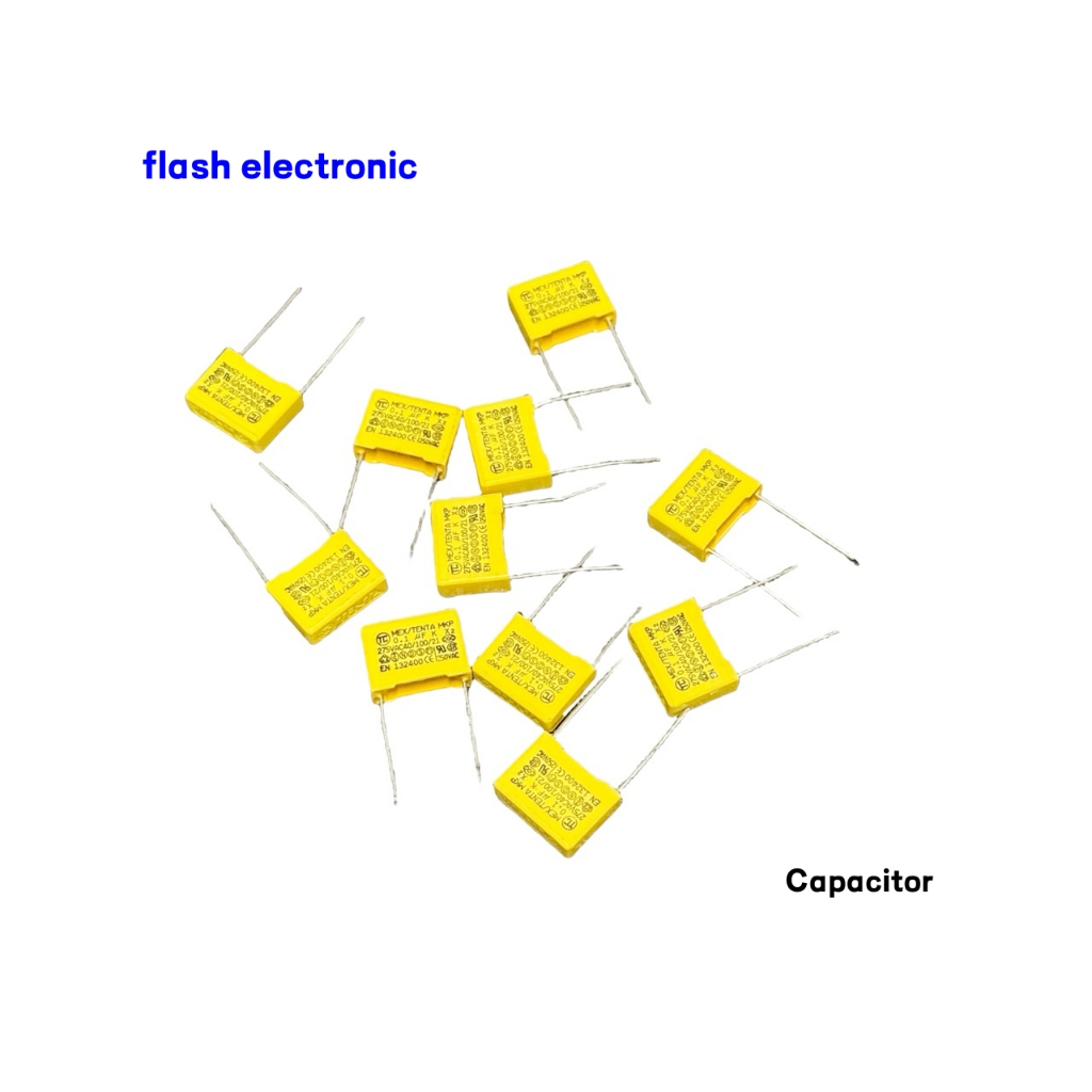 Capacitor ฟิวส์สี่เหลี่ยมสีเหลือง Tenta MKP 0.1uf K ×2 275VAC 40/100/21 จำนวน 10 ชิ้น