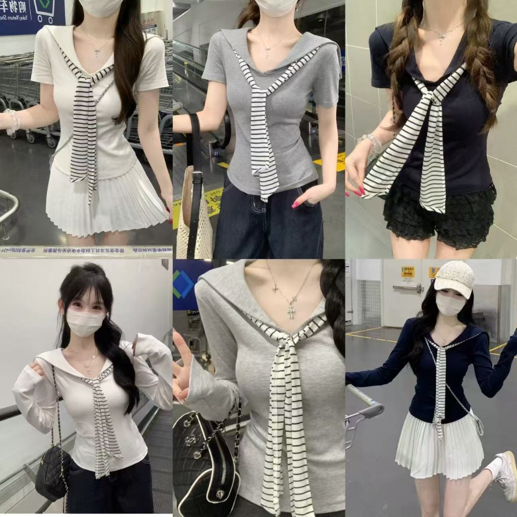 M-4XL สไตล์วิทยาลัยเกาหลีผู้หญิงฤดู ใบไม้ร่วง และฤดูหนาว ใหม่ปลอมสองชิน ผ้าคลุมไหล่แขนยาว บาง ความเร็ว ในการจัดส่งที่รวด