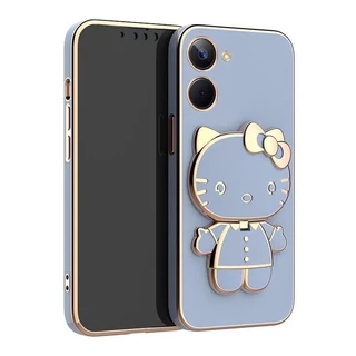 เคส กระจก คิตตี้ ตั้งได้ สำหรับ VIVO Y03 Y03T Y05 Y18 Y28S Y28 4G 5G Y100 Y17S V29E ลายน่ารัก กระจก ตั้งได้ หมุนได้