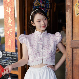 RIKA 🧧อั่งเปา 💵เสื้อครอปคอจีนกระดมุจีนชายลูกไม้