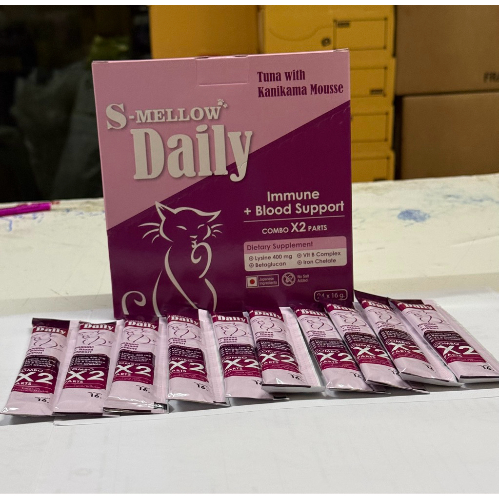 S-Mellow Daily ขนมแมวเลีย(แบ่งขายแบบ 10 ซอง)สูตรเสริมภูมิคุ้มกัน&บำรุงเลือดหมดอายุ03/11/2026