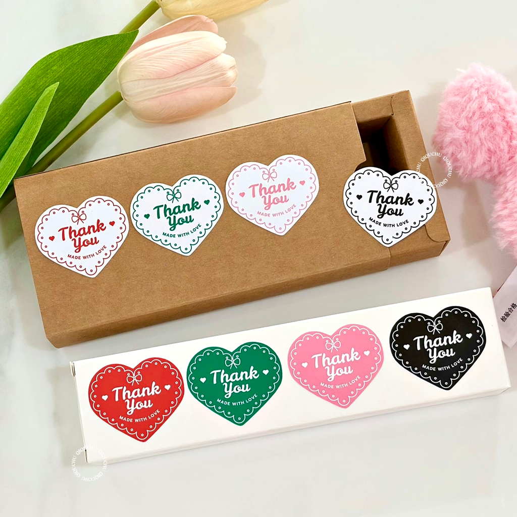 [พร้อมส่ง🇹🇭] สติ๊กเกอร์ขอบคุณ Thank you ♥ Made with love (แพค 60/120 ดวง) ไดคัทรูปหัวใจ