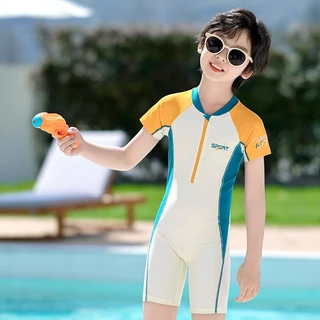 NT Baby - 080 (สินค้าพร้อมส่ง) ชุดว่ายน้ำเด็กแขนสั้นวันพีซ สีฟ้าทะเลสุดคิ้วท์ เกรดพรีเมี่ยม ผ้านุ่มใส่สบาย