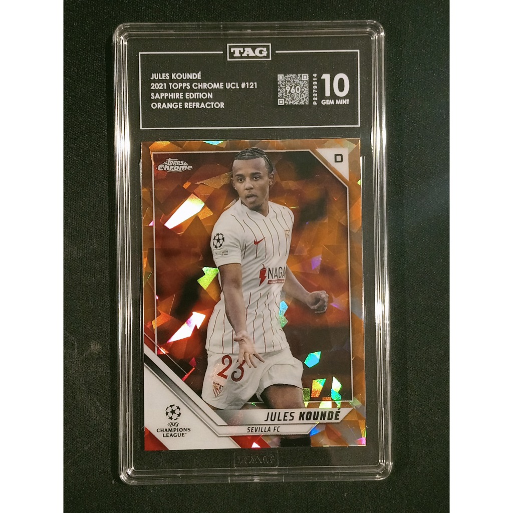 2021 Topps Chrome UCL Sapphire Edition #121 Jules Kounde Sevilla FC Barcelona Rookie Card Orange Ref