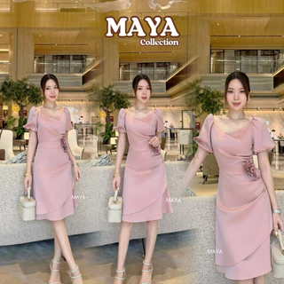ชุดไปงานสาวอวบ ชุดทำงาน ชุดออกงานเรียบหรูดุแพง s-2xl แถมเข็มกลัดดอกไม้ 2 ดอกMAYA G148 กระโปรง2ชั้น ซับในสีตามชุด