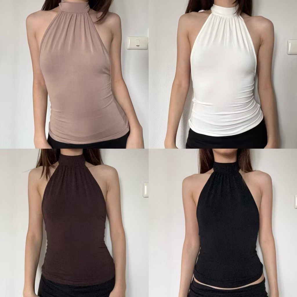 เสื้อกล้ามคอจีบ ดีเทลผูกโบว์