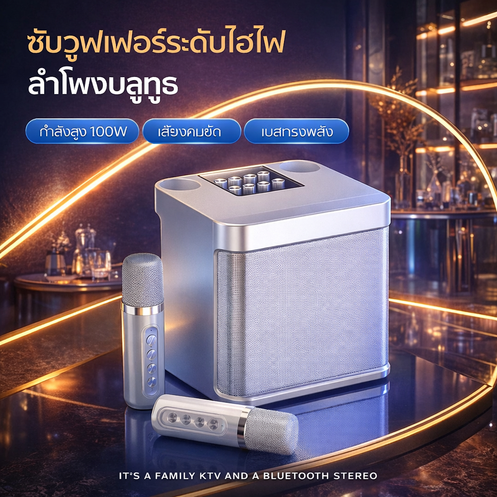ลำโพงบลูทูธพร้อมไมโครโฟนคู่ YS-203สำหรับร้องเพลงคาราโอเกะ