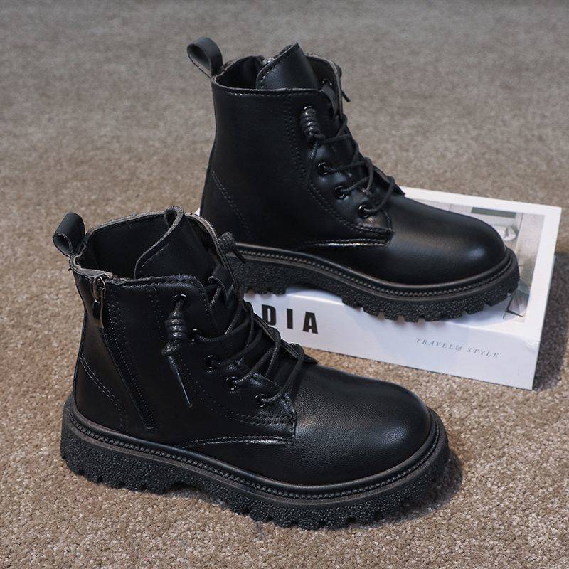 รองเท้าบู๊ตเด็กซิปข้าง สีดำทนทาน ทำความสะอาดง่าย ไซส์ครอบคลุม 27-35 ใส่แล้วกระชับข้อเท้า
