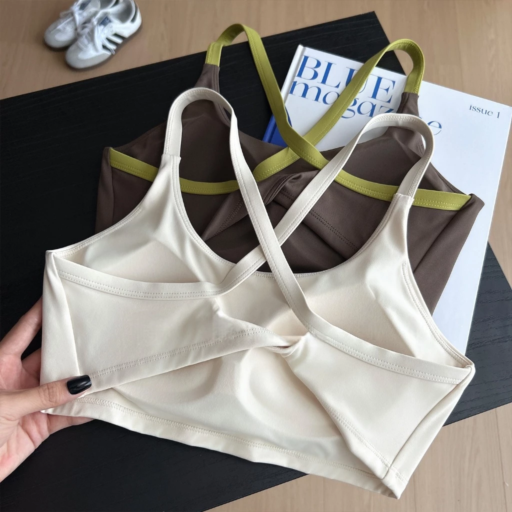FitYoga บราสปอร์ตสายบาง สีตัดกัน ถ้วยในตัวเดียว สำหรับโยค้าฟิตเนส thumbnail 6