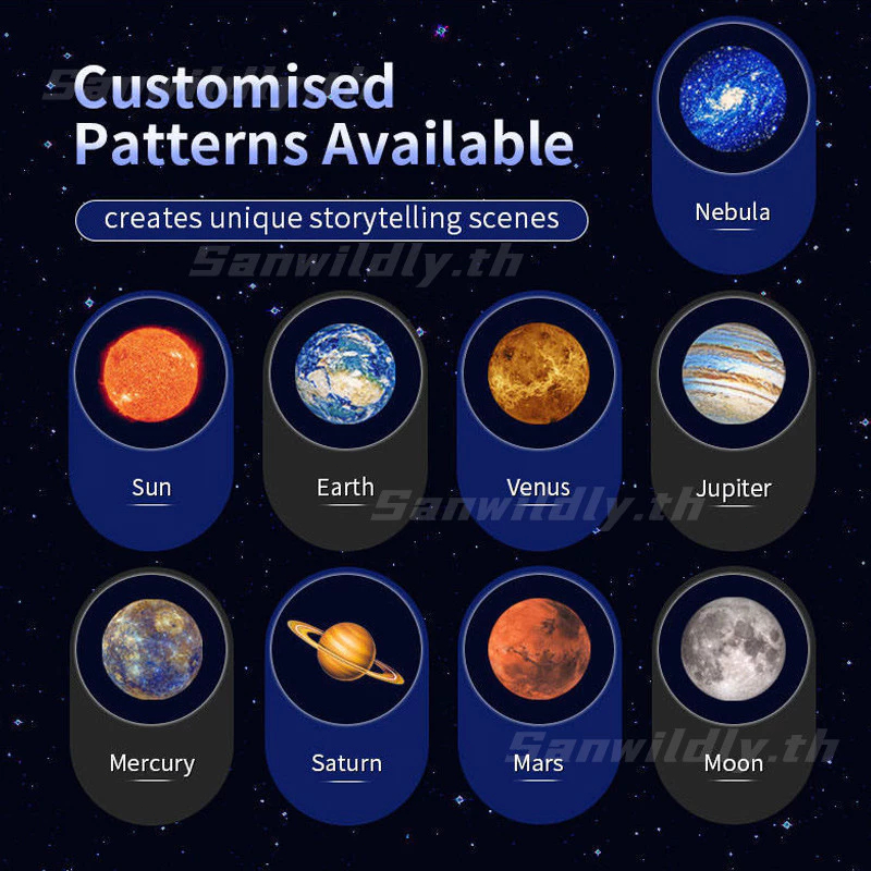 โคมไฟดวงจันทร์ โปรเจคเตอร์เปลี่ยนลายท้องฟ้าได้ ชาร์จ USB ไฟตกแต่งสร้างบรรยากาศสุดคิ้วท์ - รูปที่ 4