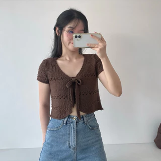 MOMOKA.KNIT🍑 เสื้อคลุมแขนสั้นผูกโบว์หน้า🌺