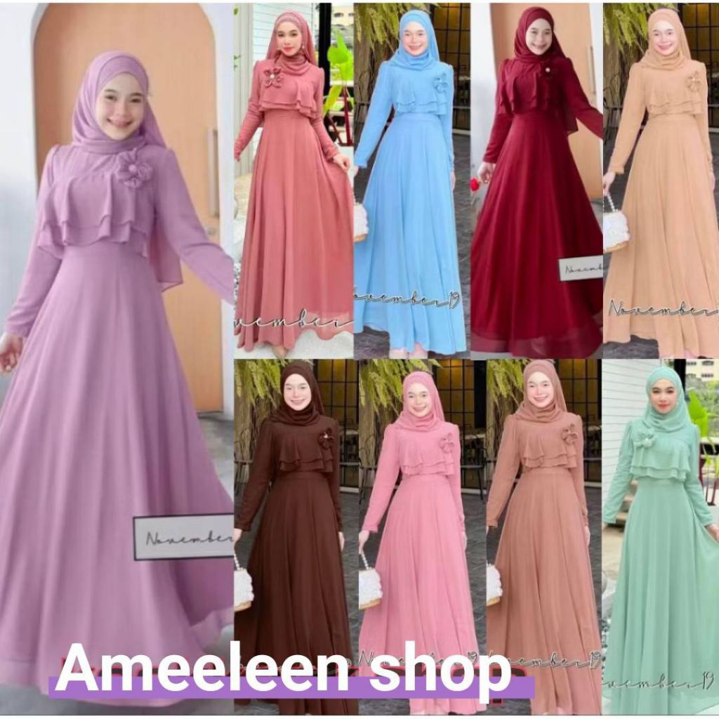 มีอก34-48✅✅ ชุดเดรสอิสลาม ชุดเดรสมุสลิม ซันนี่ชีฟอง 01