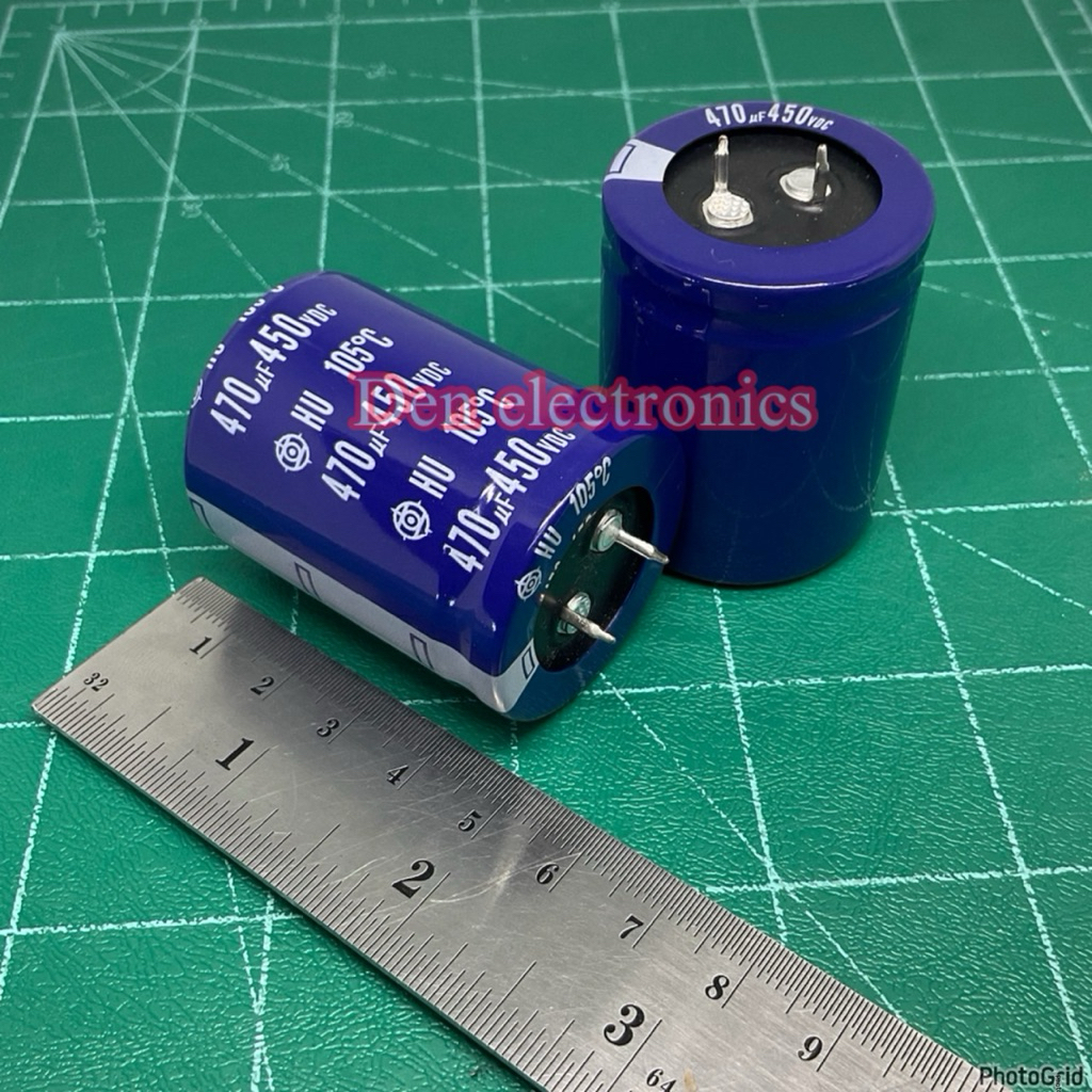 C ขาเขี้ยว 470uF450V กว้าง35mm สูง45mm 105องศา ยี่ห้อ Hitachi capa คาปา ตัวเก็บประจุ