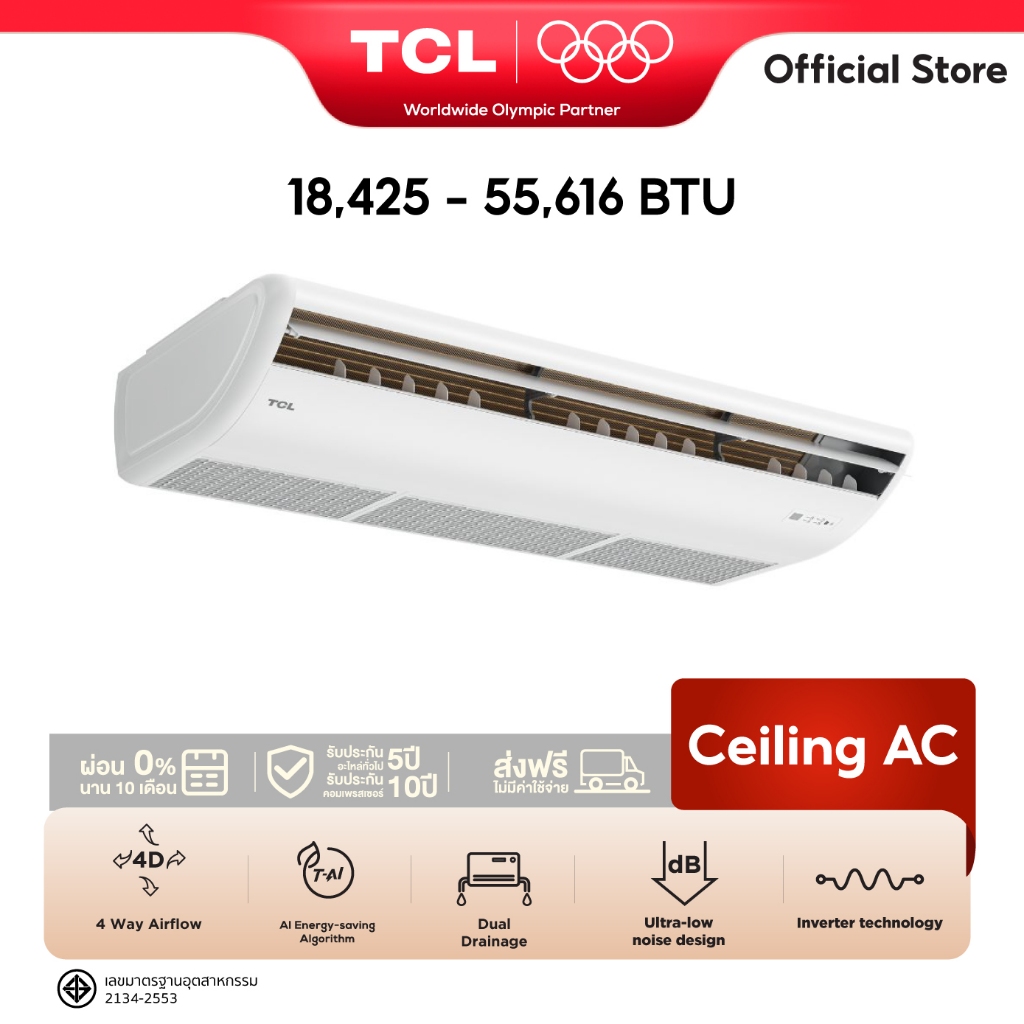 TCL แอร์แขวนใต้ฝ้า/ตั้งพื้น Floor & Ceiling Cooling Type ขนาด 18,425–55,616 BTU  เย็นไว ประหยัดไฟ สั