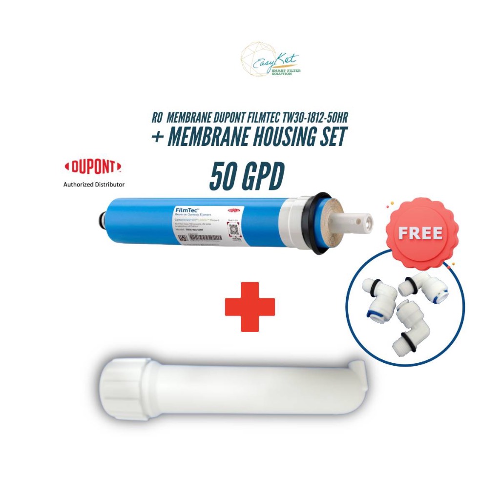 ชุดไส้กรองเมมเบรนพร้อมกระบอก RO EasyKet DuPont FilmTec TW30-1812-50HR (50 GPD) & RO Membrane Housing Set