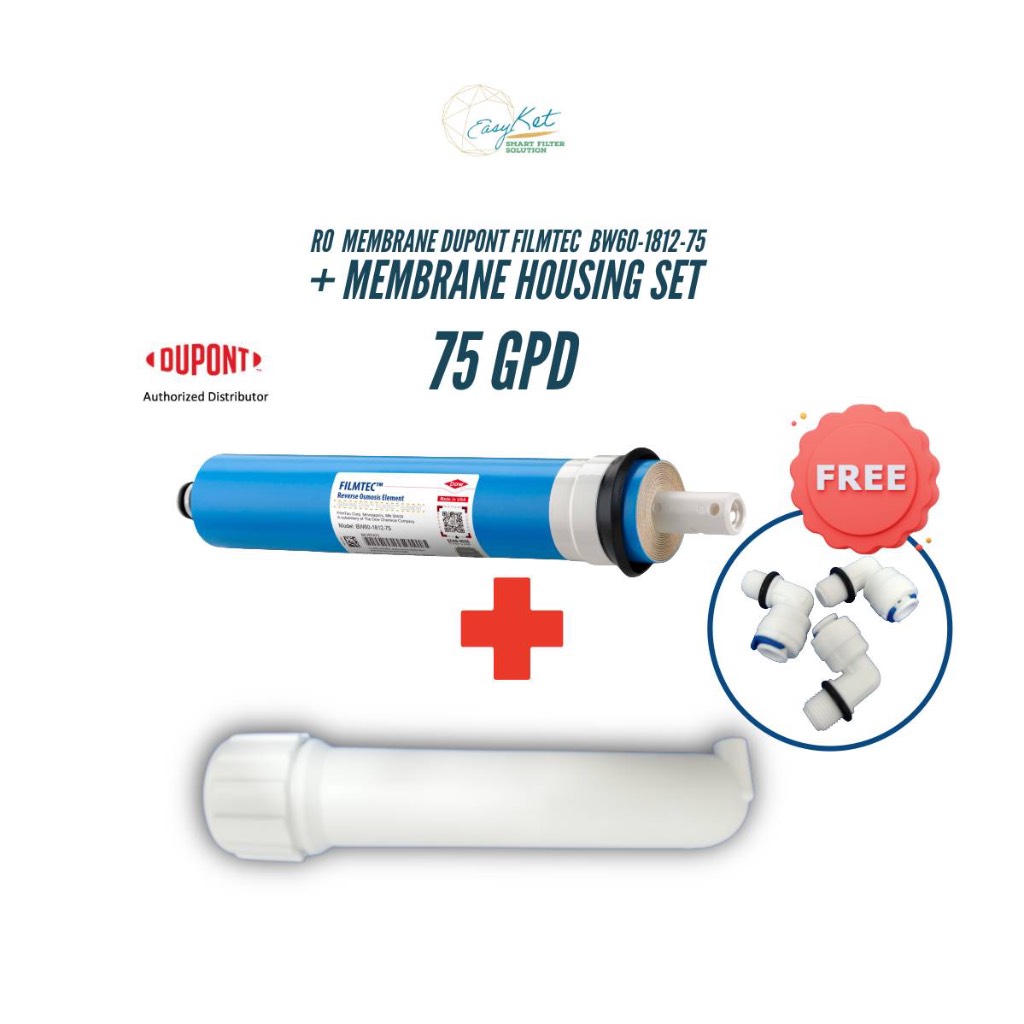 ชุดไส้กรองเมมเบรนพร้อมกระบอก RO EasyKet DuPont FilmTec BW60-1812-75 (75 GPD) & RO Membrane Housing Set