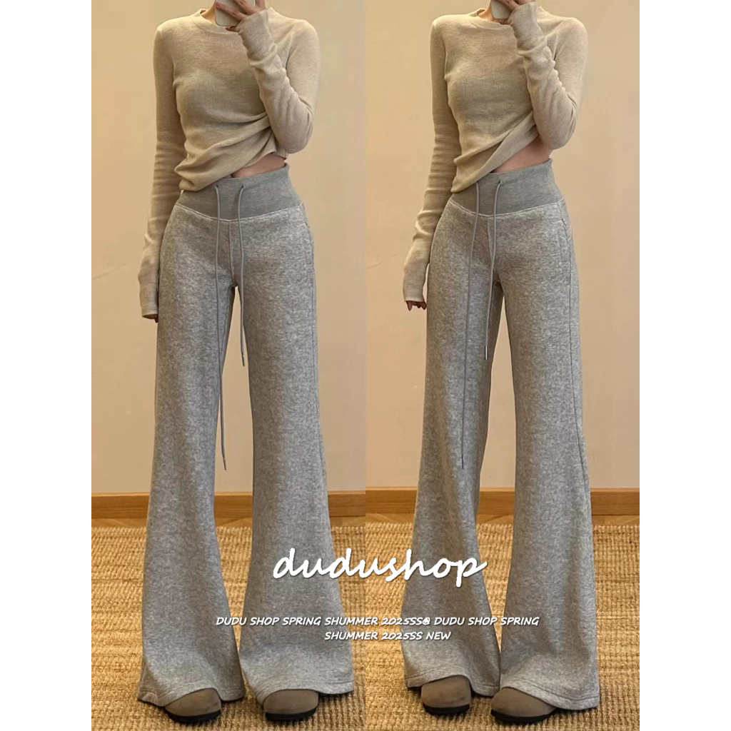 [Solid color casual flared pants]สไตล์เกาหลีผู้หญิงเทรนด์สีทึบง่ายฮอร์นกางเกงลำลอง