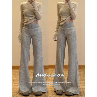 [Solid color casual flared pants]สไตล์เกาหลีผู้หญิงเทรนด์สีทึบง่ายฮอร์นกางเกงลำลอง
