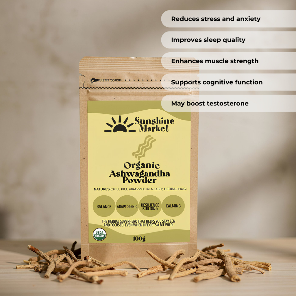 Sunshine Market Organic Ashwagandha powder 100g | อชวากันดาออร์แกนิก