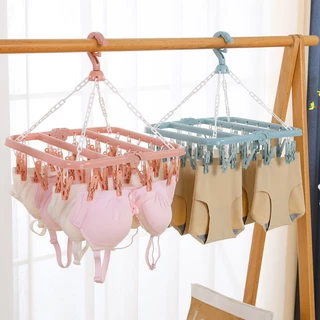 ราวหนีบผ้าพลาสติกหมุนได้ 360 องศา ตัวหนีบ32ตัว ที่หนีบผ้า ตากผ้า ของใช้ในหอ พับได้ ที่หนีบถุงเท้า
