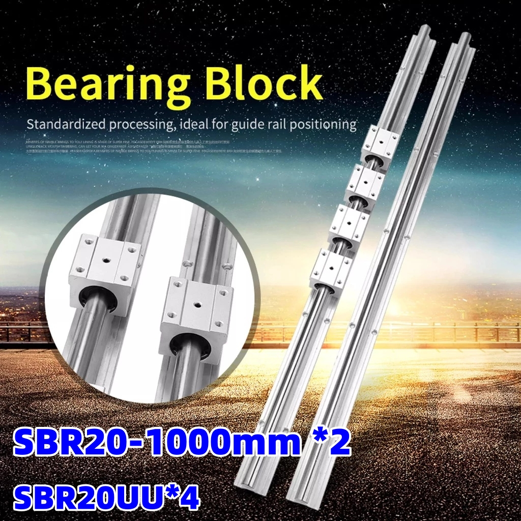 ชุดเพลารางเชิงเส้น บล็อกแบริ่งสไลด์ 4 ชิ้น SBR20UU SBR20-1000 มม.แบริ่งเชิงเส้นรางสไลด์คู่มือเพลา