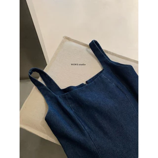 📍พร้อมส่ง📍8741 เดรสยีน คอเหลี่ยม งานซิปหลัง เนื้อผ้าดี งานสวย TAG:WG.WE 🇰🇷