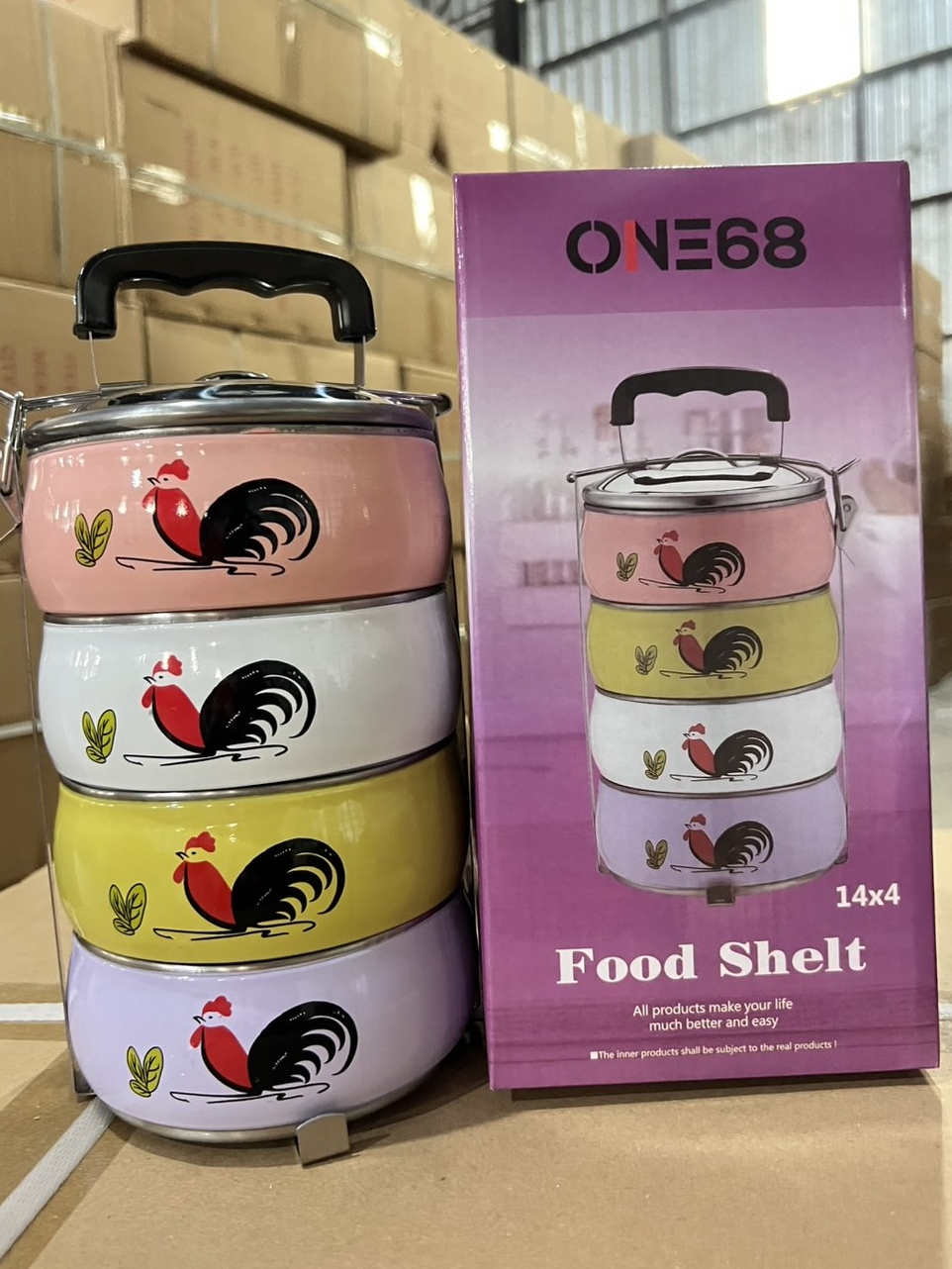 ปิ่นโตลายไก่ สวยน่ารัก 2.3.4 ชั้น ขนาด 14cm สีสันสดใส