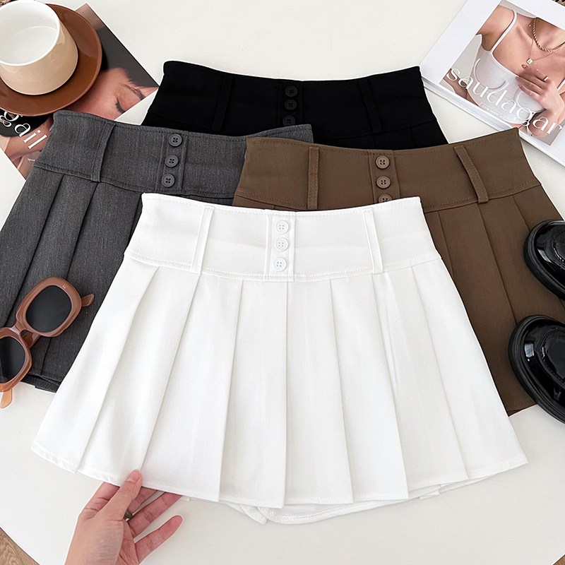 Aurae S-6XL กระโปรงสั้นจับจีบ พลีสสั้น น่ารักแต่งตัวง่าย มีซับในตัว สไตล์เกาหลี