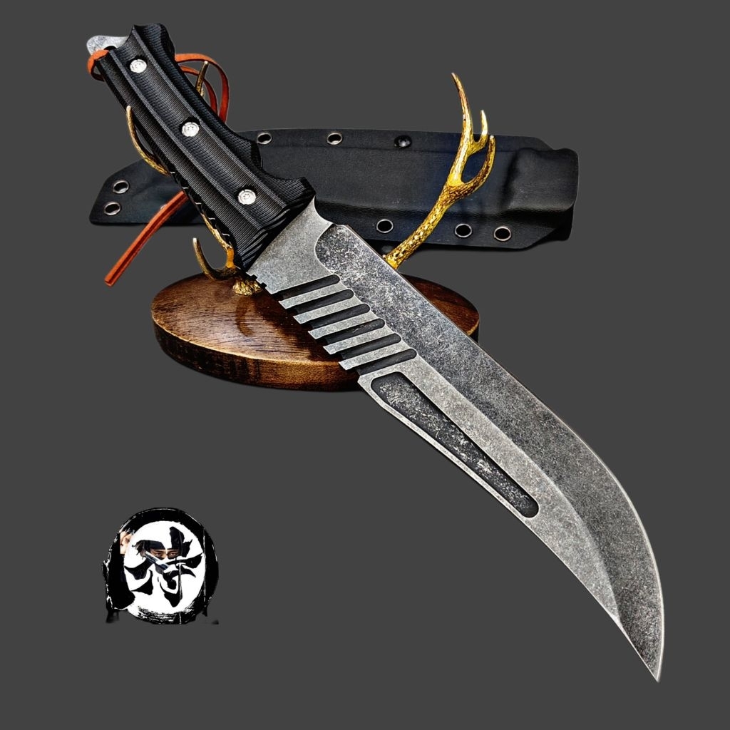 อุปกรณ์ตั้งแคมป์เดินป่า มีดใบโค้ง Tactical 7Cr17MoV หนา 5.5 มม. พร้อมซอง Kydex