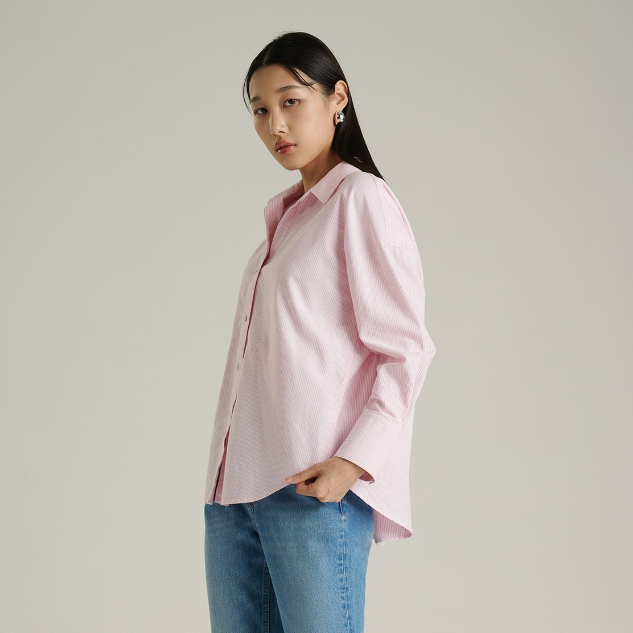 Mc jeans เสื้อเชิ้ตผู้หญิง ทรงโอเวอร์ไซส์ แขนยาว สีชมพูอ่อน MWLZ198