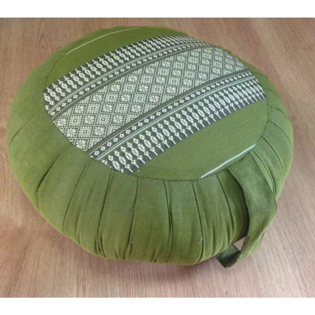 หมอนรองนั่งทรงกลม ขนาด16*6 นิ้ว ผ้าขิดไทยโบราณ นุ่นธรรมชาติ100% Round Zafu Cushion Meditation Cushion Kapok100%