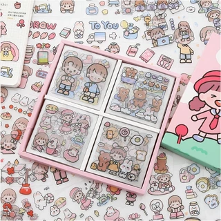 พร้อมส่ง สติ๊กเกอร์รูปตัวการ์ตูนน่ารัก 100 แผ่นสําหรับตกแต่งไดอารี่ แบบใส สติ๊กเกอร์ไดคัท ลายน่ารัก ๆ
