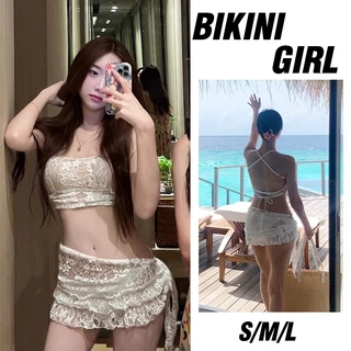 bikini ชุดสามชิ้น วัสดุลูกไม้ ลายพิมพ์วินเทจ สายเดี่ยว เว้าหลัง ย้อนยุค sexy ชุดไปทะเล
