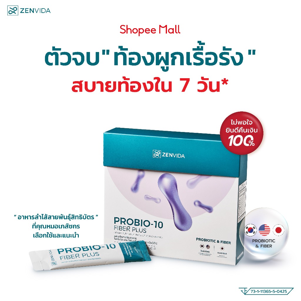 [ ตัวจบท้องผูกเรื้อรังใน 7 วัน*] All-in-one ZENVIDA Probiotic - ตัวจบท้องผูกเรื้อรัง รวมโพรไบโอติก ไฟเบอร์, EXP.11/2026